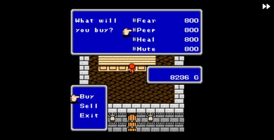 Just like Final Fantasy I, you have no idea what any of these spells do until AFTER you buy them! 