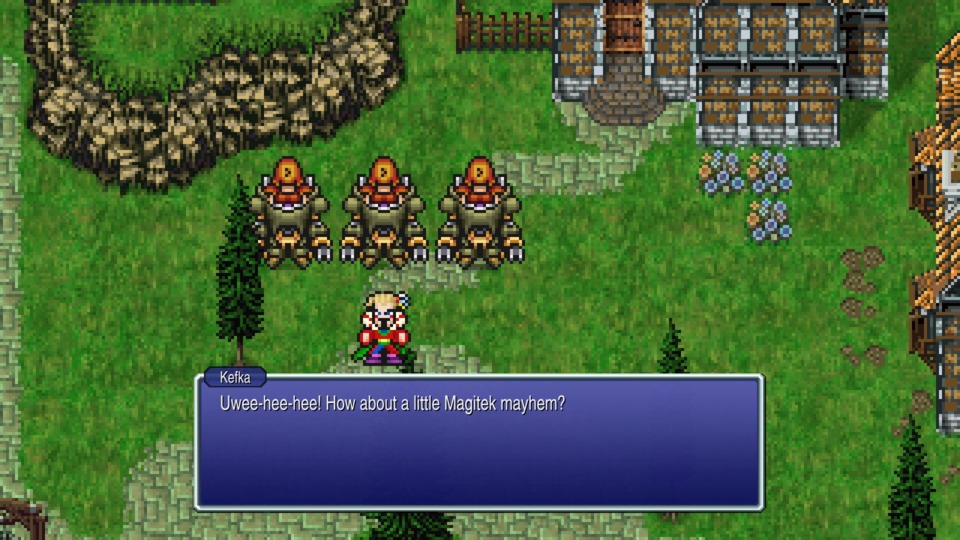 Kefka's shrill laugh is just as great in the Pixel Remaster as it was in the original version. 