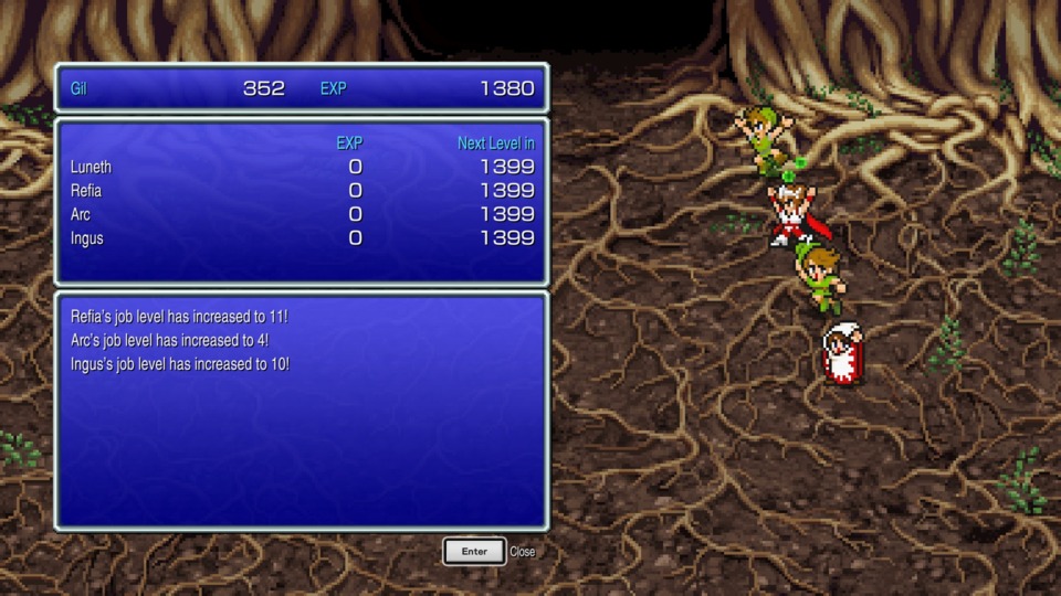 B.F. Skinner would approve of how constant Final Fantasy III rewards you with level up pop ups and notifications. 