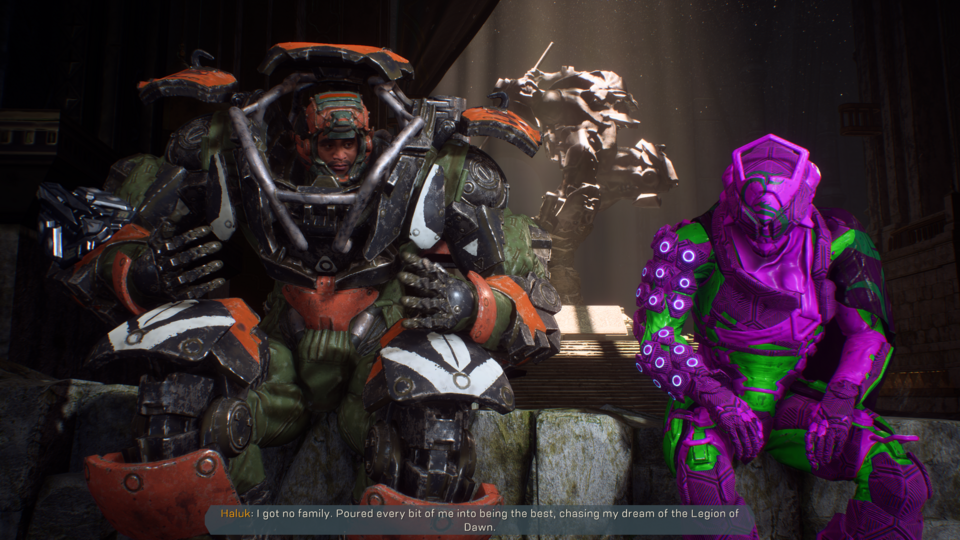 Yes, that Green Goblin-like abomination is me. Yes, your custom armor can ruin every single cutscene in this game. 