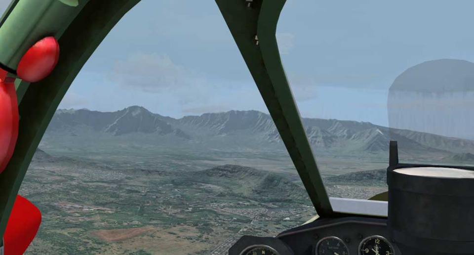 Looking out of the window in my P-51D while on a quick Hawaiian tour.
