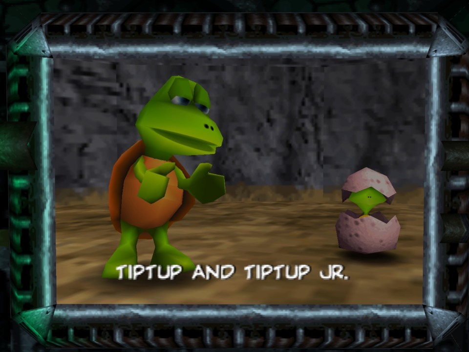 You meet old Diddy Kong Racing buddy Tiptup again, and he's apparently been screwing like crazy after telling you about his twenty kids. This game forced me to confront the sex life of a DKR character! Why though?!