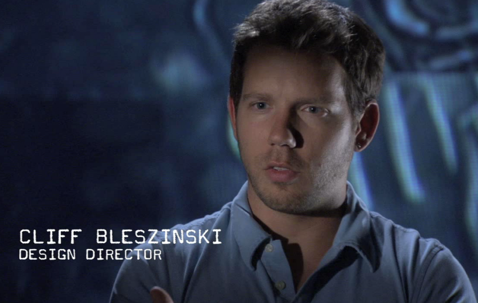Photo of Cliff Bleszinski talking about Gears of War 2.