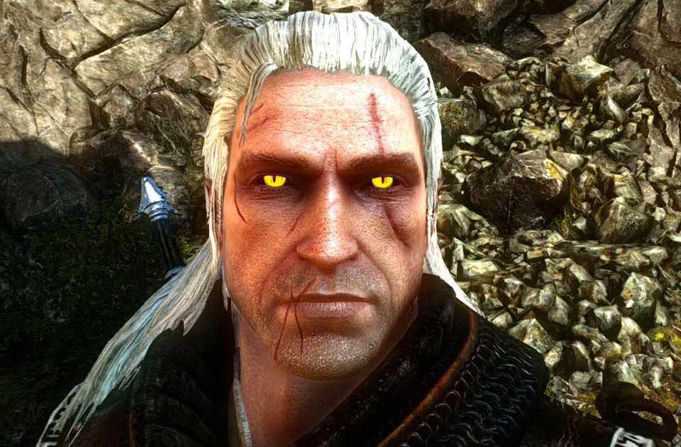 Geralt's glowing yellow eyes and white hair are both a result of the w...