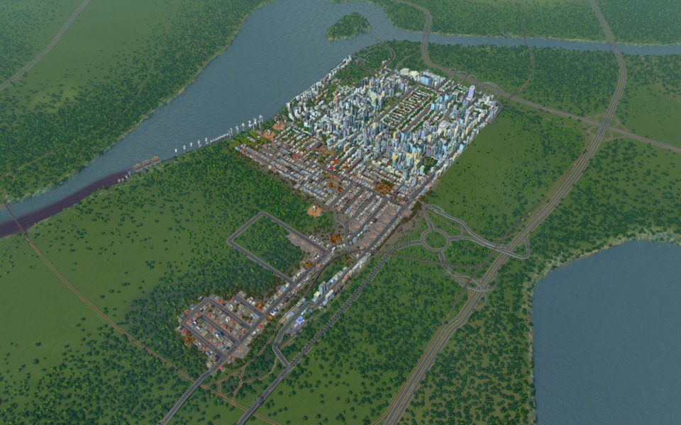 My vanilla starter city. Population ~50,000. I've expanded more to the west since this was taken.