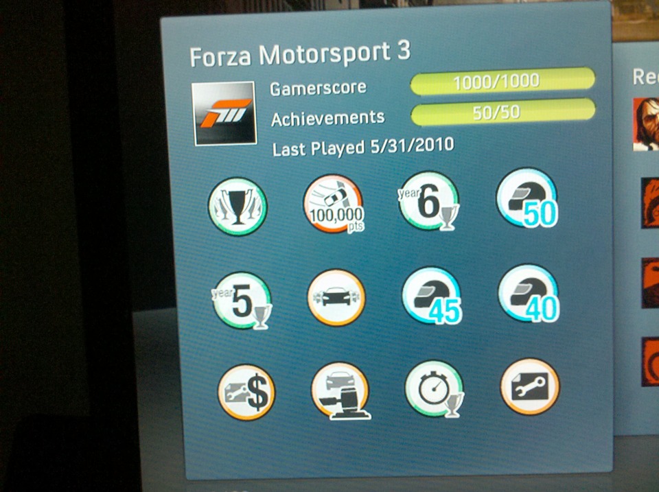   Number of races in Forza 3?  1,060.  Hours it took to get 49/50 achievements?  42 hours.  Time it took to finish all events in Forza 3?  118.5 hours.  Getting my 5th S-Rank?  Priceless.