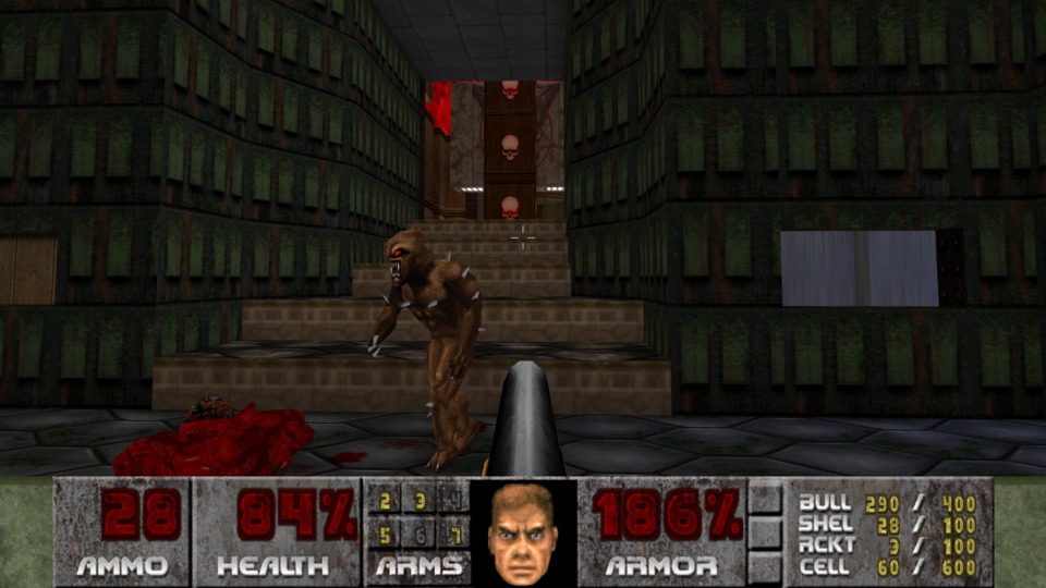 This is DOOM running all sorts of crazy mods to show characters and weapons in 3D. Classic game.