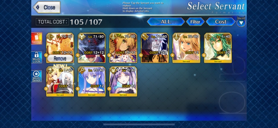My current servant pool (barring guaranteed 5*s and Welfare 4*s) after a year of playing (Herc and Chev were also freebies)