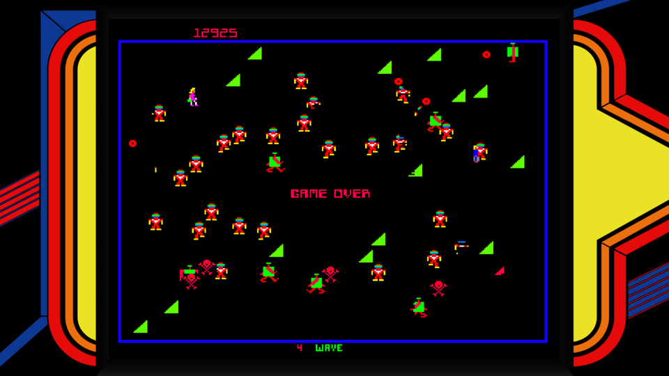 And if you're playing Smash TV you gotta play a couple rounds of Robotron, the granddaddy of them all, right? This is the most common screen I see in Robotron. That game is frickin' hard. It's DIFFICULT!