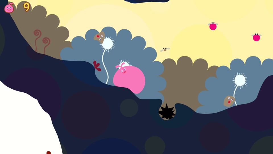 Spikes can tear two pieces off your LocoRoco at once, but they're environmental obstacles, not hungry bad guys. 