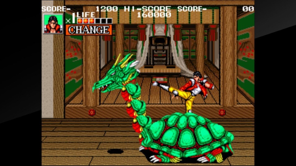 Three women come out from that room in the background and turn into this turtle dragon. The game's explanation? Because Japan!