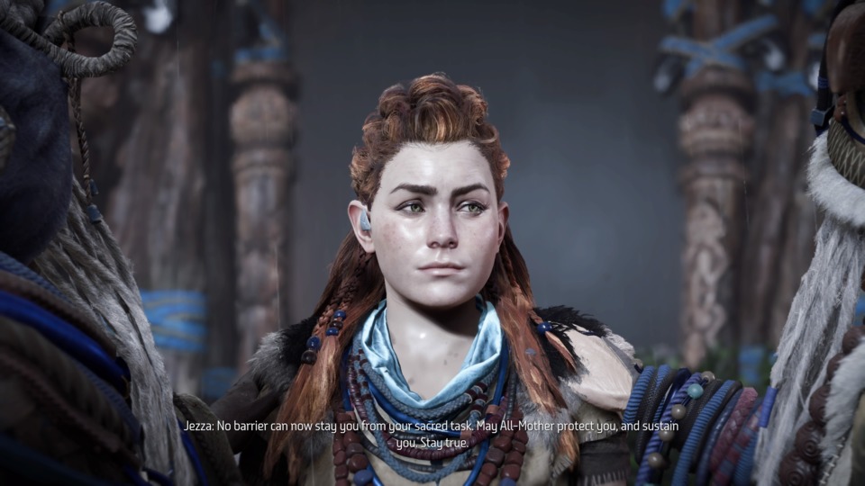 A lot of shocking things happen to Aloy in the game and she handles them all with grace and wisdom.