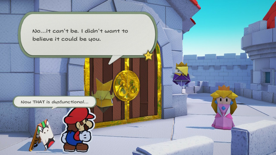 Princess Peach is in trouble, Bowser is sassy, and this is definitely a Paper Mario game.