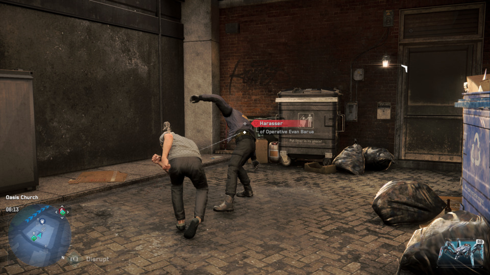 Get ready to brawl in the brown alleys of London. Note that this enemy is marked as a harasser of one of my Watch Dogs, so I sought to reform him by sending him on a well deserved trip to the dentist. You can avoid killing the vast majority of enemies in Legion, and can even recruit them later if you want.