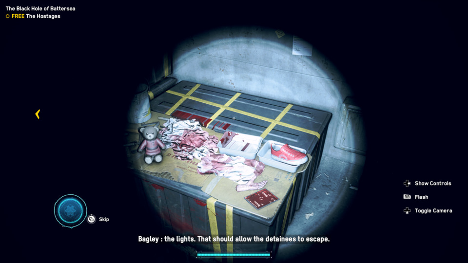 Despite its inherent goofiness the game often goes for serious themes and gruesome imagery like this table with a teddy bear, bloody clothes, and a severed human hand. There's stuff much worse than this.