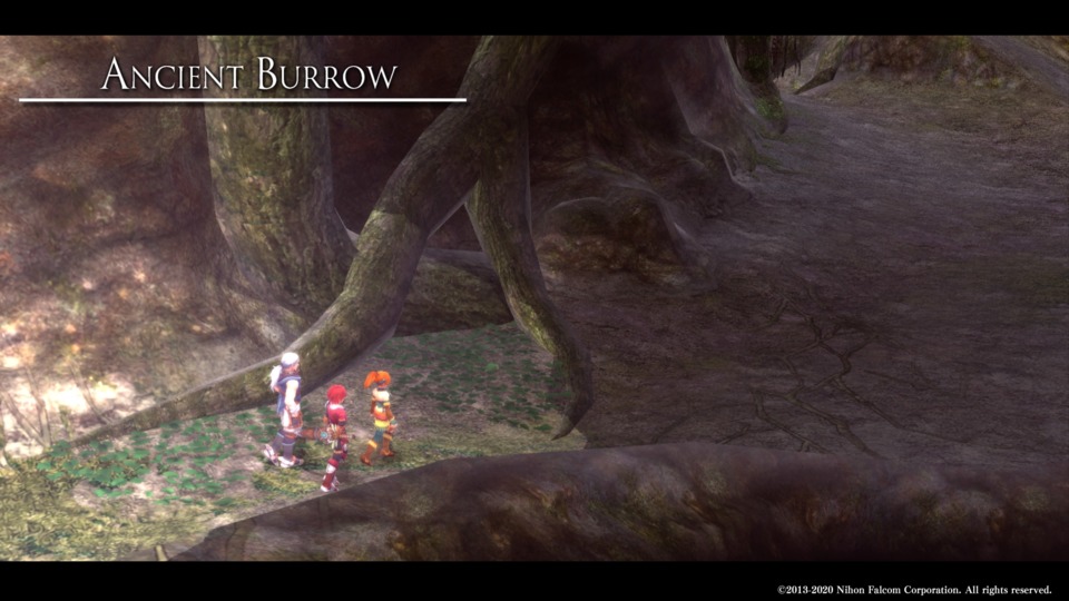 A 3 person party exploring naturalistic fantasy environments is certainly not new for a JRPG, but the hits are the hits for a reason. Note how clearly the colors differentiate the character designs. This is actually really useful in being able to read the screen during combat even when it gets busy. Form and functionality! 
