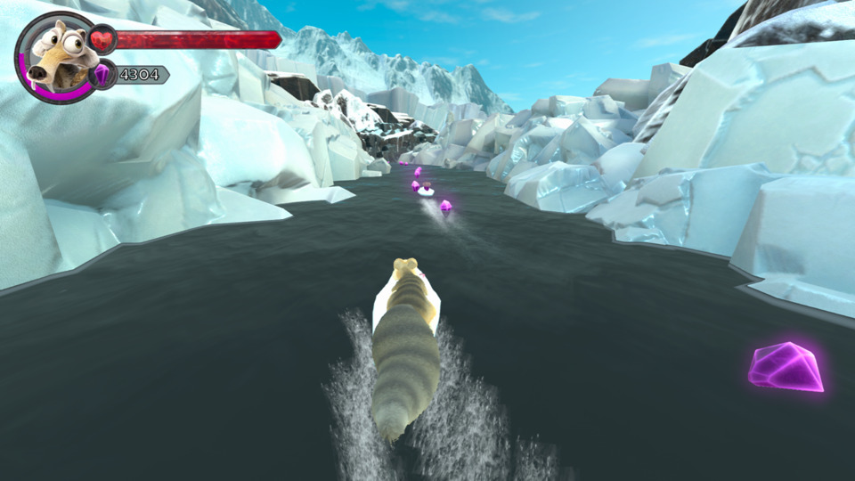 There is a sequence where you ride on a tiny iceberg but it's more or less a reskinned sliding sequence. At least it's fast!