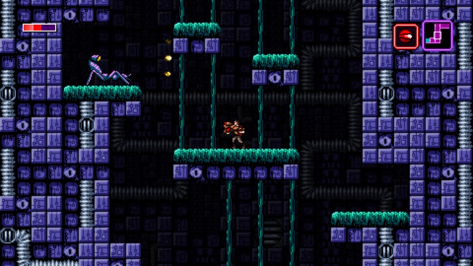 This game looks absolutely incredible, just like a modern interpretation of a SNES game. Also, I hated these enemies. Axiom Verge has pretty significant knockback and enemies with lots of projectiles can knock you several layers down in a vertical hallway. 