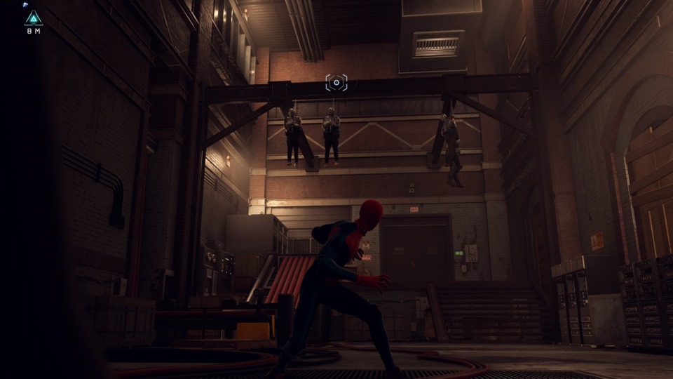 Of course you do get to hang out with some bad guys too. Get it? Hang out. Because they're hanging from that beam? One thing I did miss about Peter was the dad jokes, though Miles makes a few himself, despite being 17.