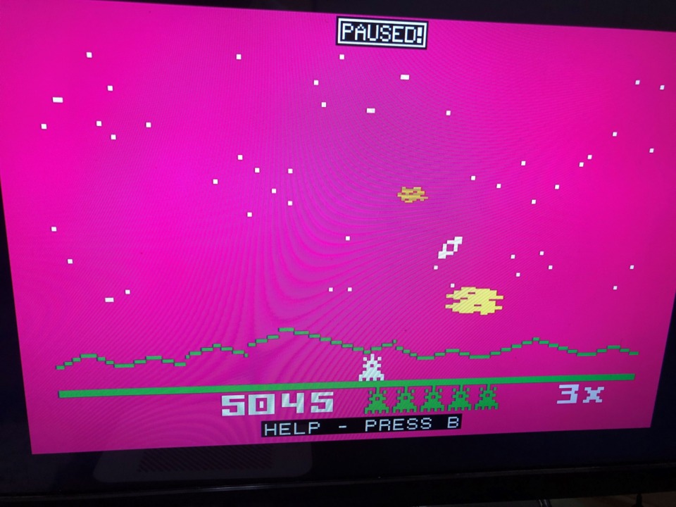 This isn't really the Evercade's fault but Astrosmash's color selection of puke green on eye-searing pink for this part of the game is...suboptimal. 