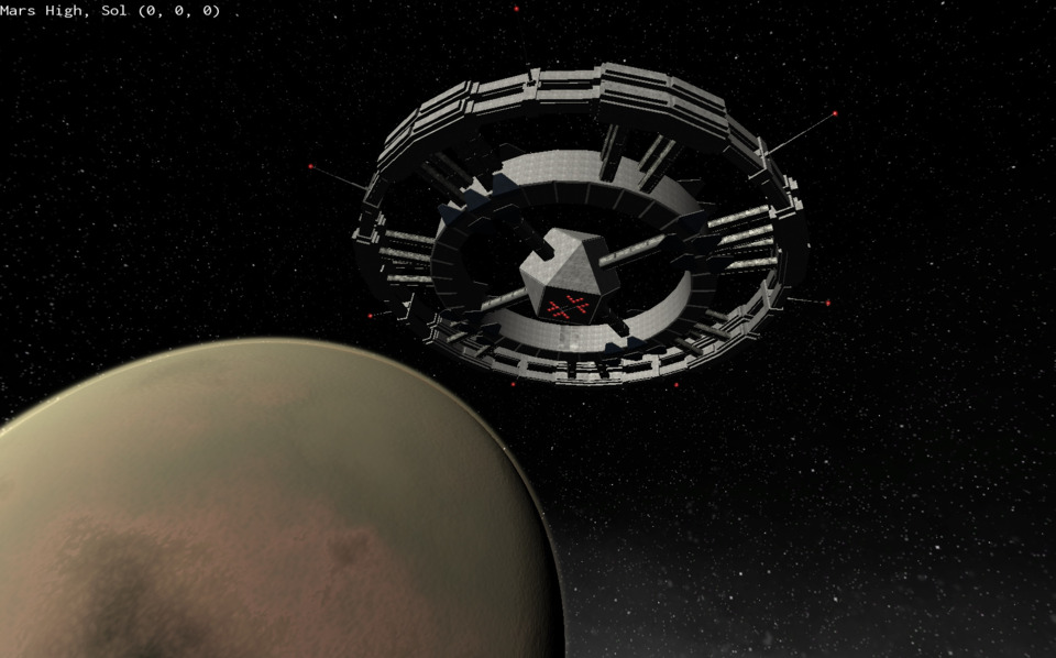 Mars High, the orbiting space port of Mars. See if you can spot my ship ;)