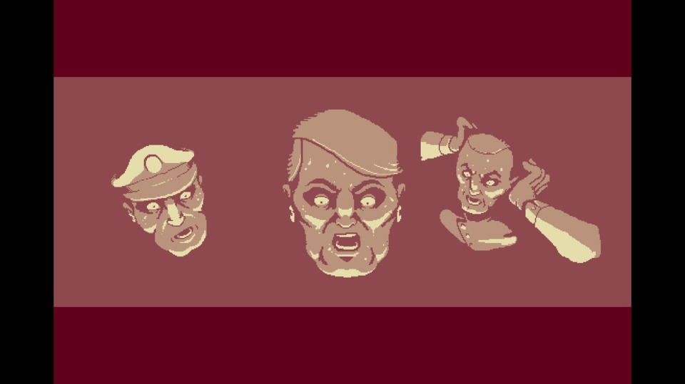 Welcome to Luftrausers! This game doesn't have a title screen, so that's a good start. You can get these shocked looking guys from the intro movie. What's causing them to perspire pixels?