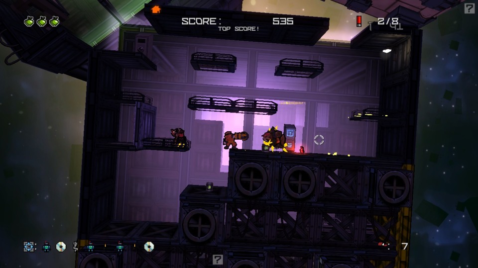 Even if the cel-shaded graphics are a little blocky and unappealing, the game has a great sense of lighting. Some container cubes are brightly lit, while others are operating on mood lighting or total darkness. It can be striking.