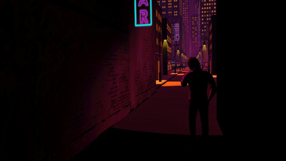 This game does a great job with its lighting, going for the harsh shadows thing that noir is known for but also using these garish colors, which could either be an homage to how the comic looks or meant to symbolize the fantastical themes. Either way, it leaves an impression.