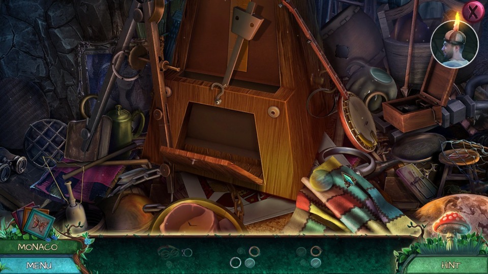 A typical hidden object puzzle. The clues are the shapes across the bottom, so it's easier than a word list because you know exactly what the objects look like.