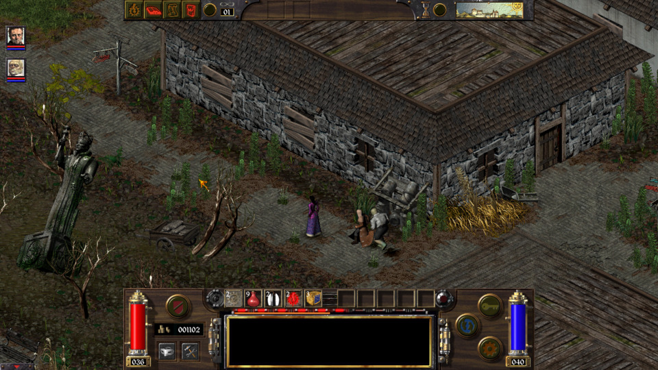 Arcanum's also one of the most visually drab RPGs I've seen. The UI's not bad though, with the odd exception of a main menu button (unless it's hiding somewhere).