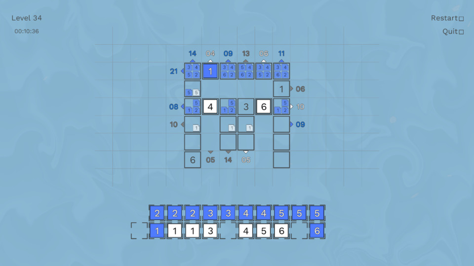 A typical PuzLogic puzzle. Hey, if they're going to give me reminder tools, I'm going to use the heck out of them.