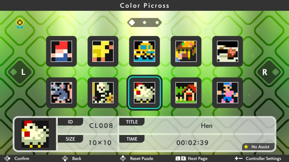 Another odd time-saving indication: the solved Color Picross images have cute little animations, but the regular puzzles don't.