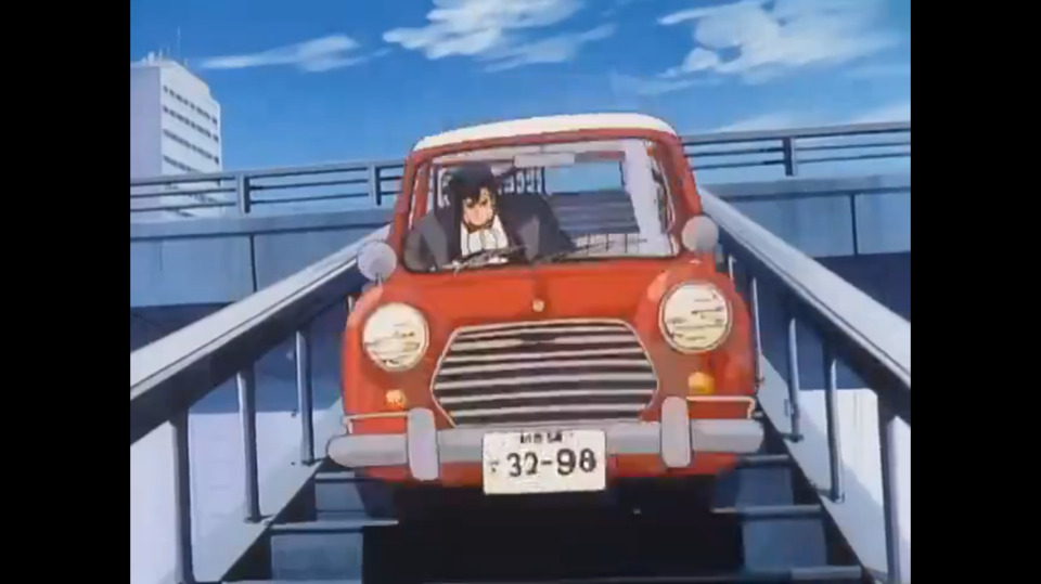We only get the one brief car chase in .357 Magnum, but it's a doozy. Like Lupin III, Saeba understands the necessity of a smaller vehicle for improvisational pursuits.