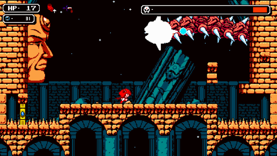 This centipede boss wasn't as tough as the previous (a skeleton that lives in blood and summons blood balls) but it moves real fast and is very not easy to avoid. Real internecine affair towards the end.