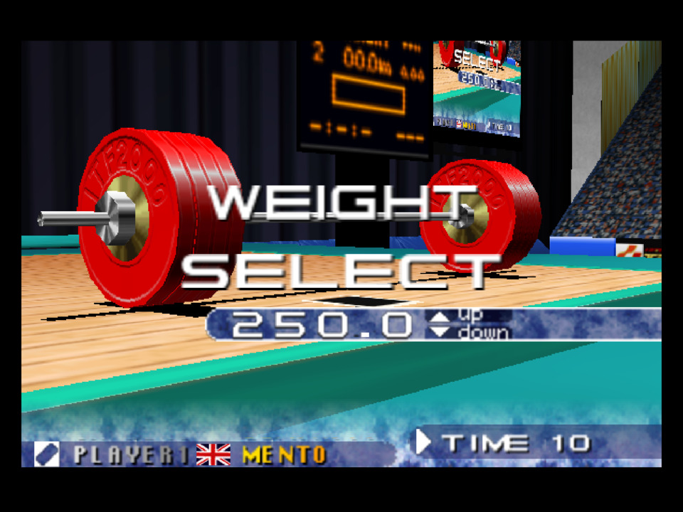 You can adjust the weight for this event (and the bar's height in the jumping events) to aim for a higher position on the chart table right off the bat, though it's a good idea to get warmed up with something attainable first.
