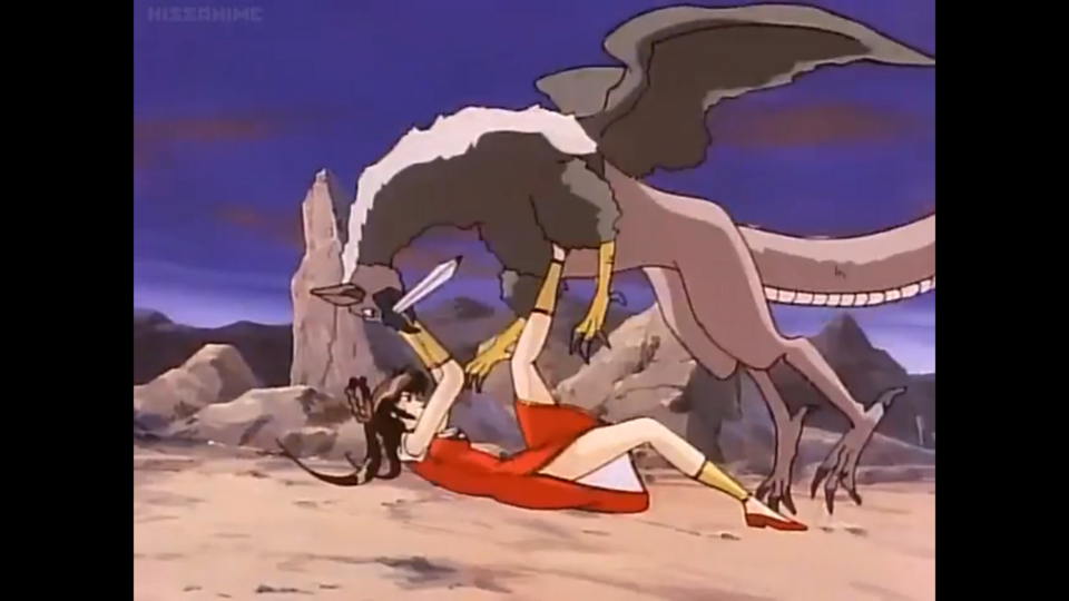 Yohko has plenty of badass moments in this episode, including flipping the griffin. That's like flipping the bird x1000.