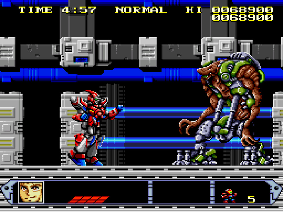 Next boss is this huge cybernetic armadillo guy. He's kinda cool looking. I just ducked in a corner and used the charge punch repeatedly again, since it covers the whole screen. What, was I going to engage with the game's challenges honorably? Hell no.