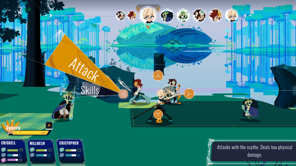 An example of the game's fancy style coming back to bite it in the butt: your commands have a sort of Persona-ish vibe to them with these segmented menus, but it's not always easy to precisely select the right slice with the analog stick.