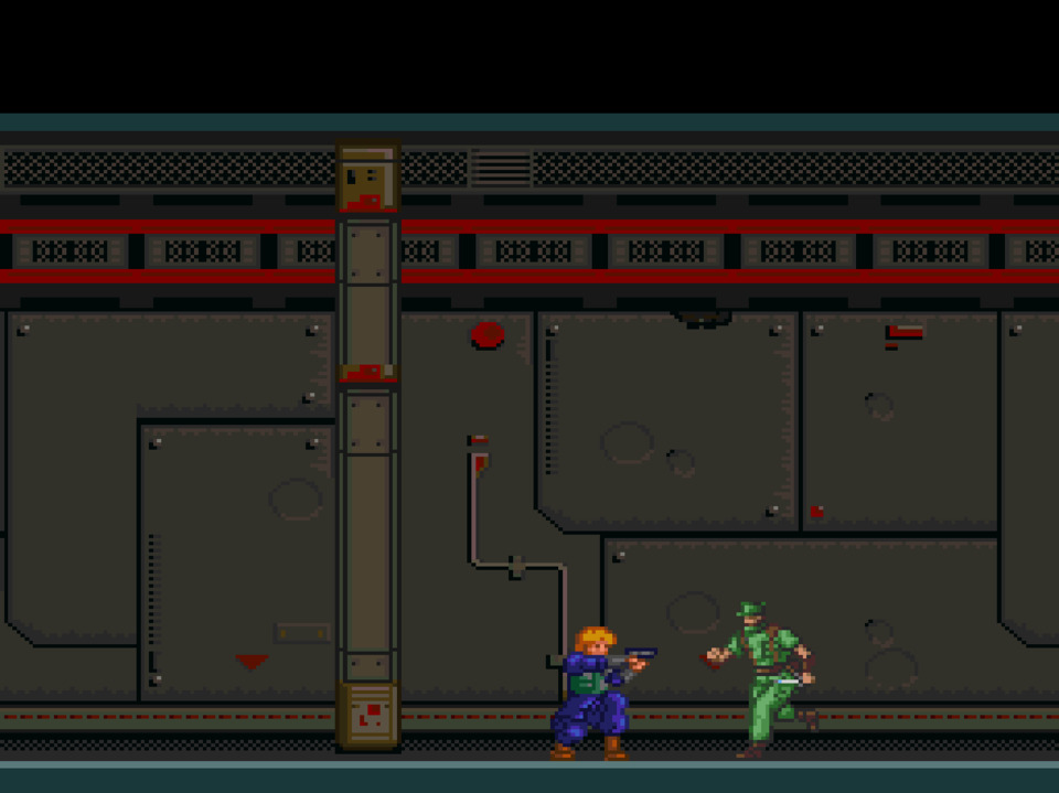 So this is the game. Just kind of a Rush N' Attack thing. Dudes in green uniforms swinging knives around, seems kinda done.