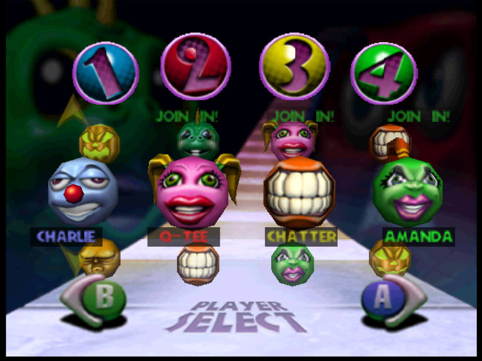 On the plus side, the game has a lot of characters to choose from. On the negative side, they're all these hideous ball things. Oddly, the protagonist Iggy is perhaps one of the creepiest, more so than even the teeth guy.