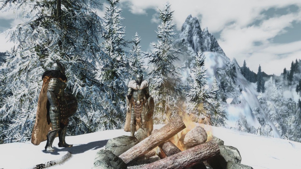 Almost froze to death with the Frostfall mod so warming up by a fire I built 