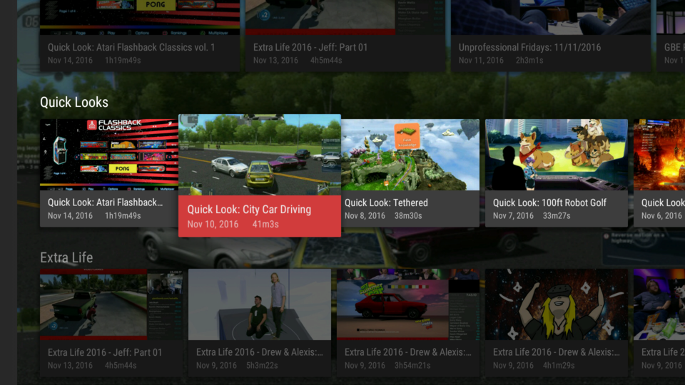 Browsing through the rows of categories reveals a little more information about each video.