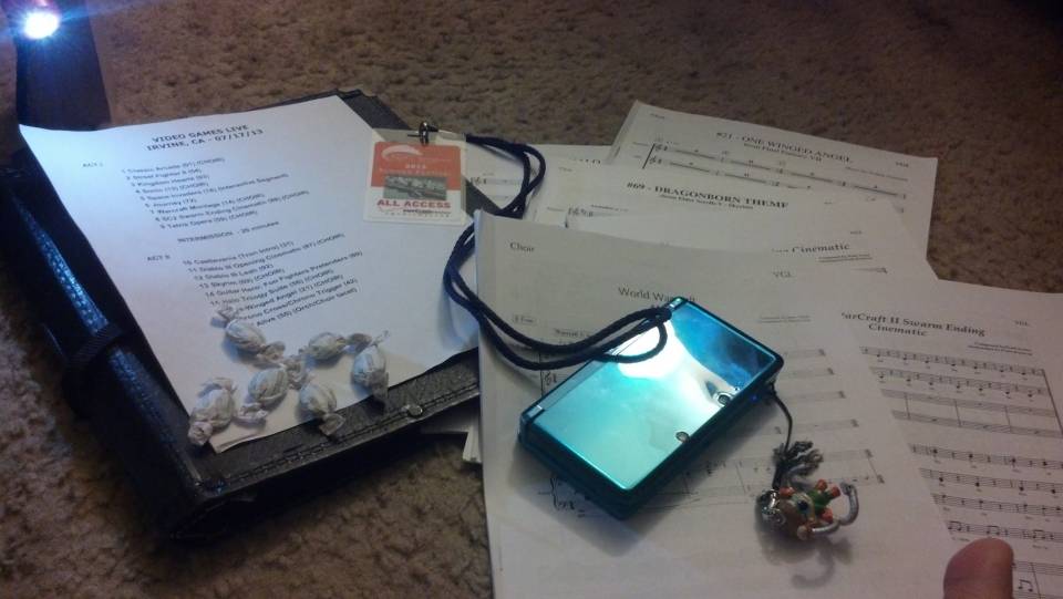 My kit: Folder, music, book light, all-access pass, cough drops, 3DS (sick streetpasses yo!), and apparently a toe