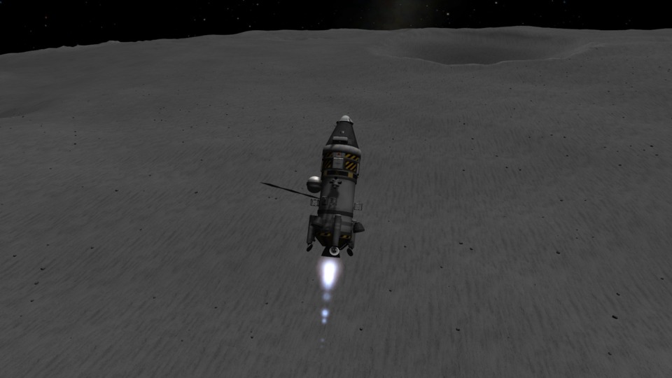 Liftoff from the Mun! Only one solar array is deployed just in case the lander toppled over. These ones can't be retracted, and one is plenty anyways.