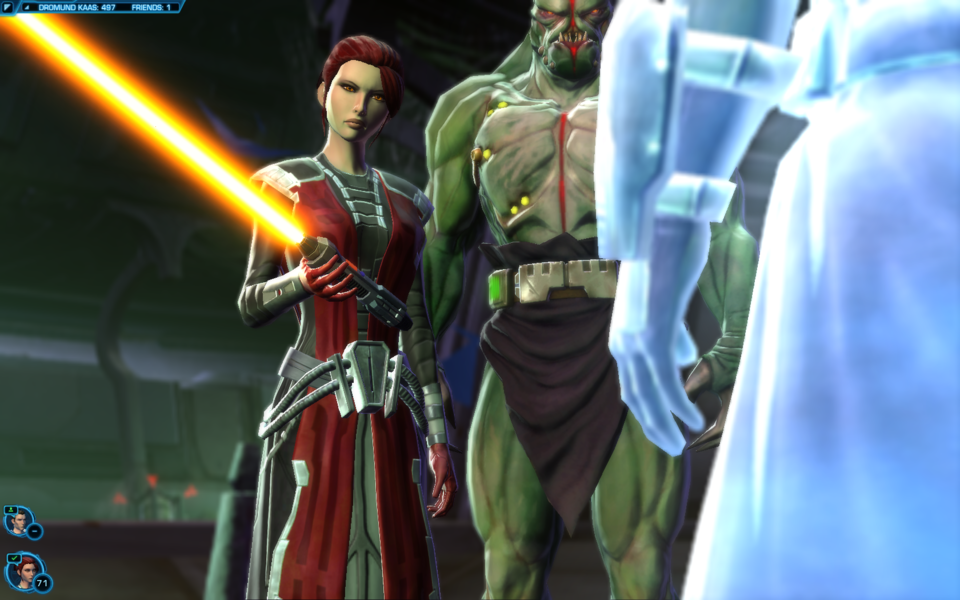 Me and my companion, talking to a hologram, thinkin' about lightsabers.