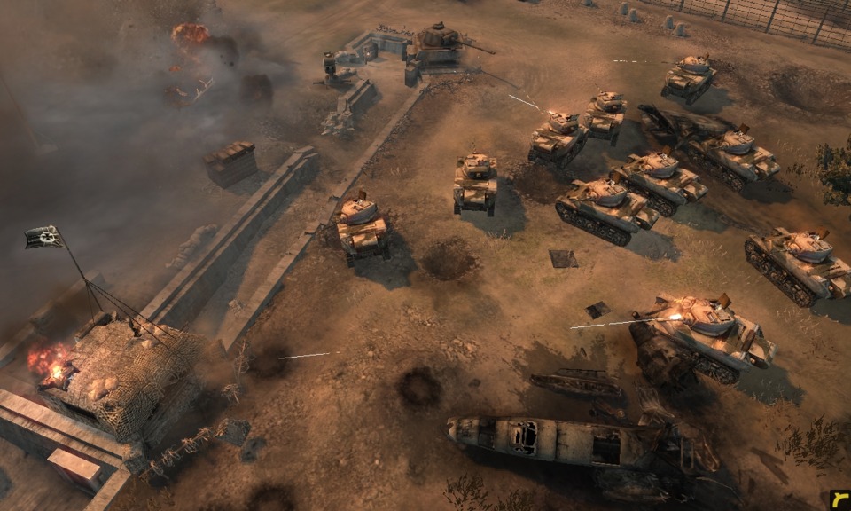  Stuart Tanks attacking static defenses, while Priest Artillery uses Creeping Barrage on the area immediately behind the line.