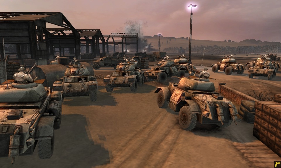 Armored Cars with Artillery hitting an Airfield Control Tower in the background.
