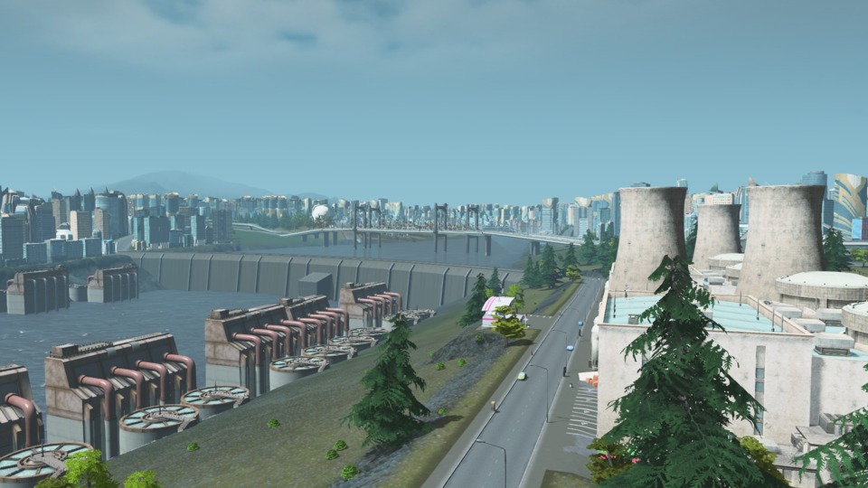 Two nuke plants overlooking the hydroelectric dam and some waste treatment plants.