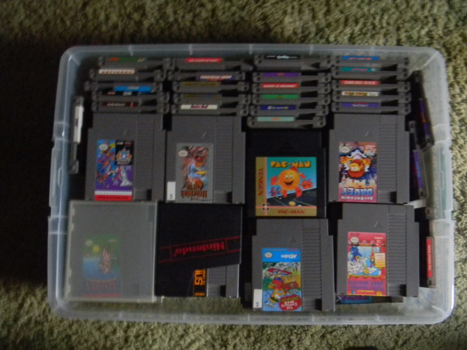 My original idea was to take a photo of every game I played. That was a bit of a hassle along with the fact that GB already has good box art for me to use. So instead you get to see my tub of NES games.