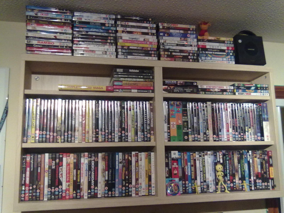  Most of my DVD's, and a gamecube...and yellow ninja man.